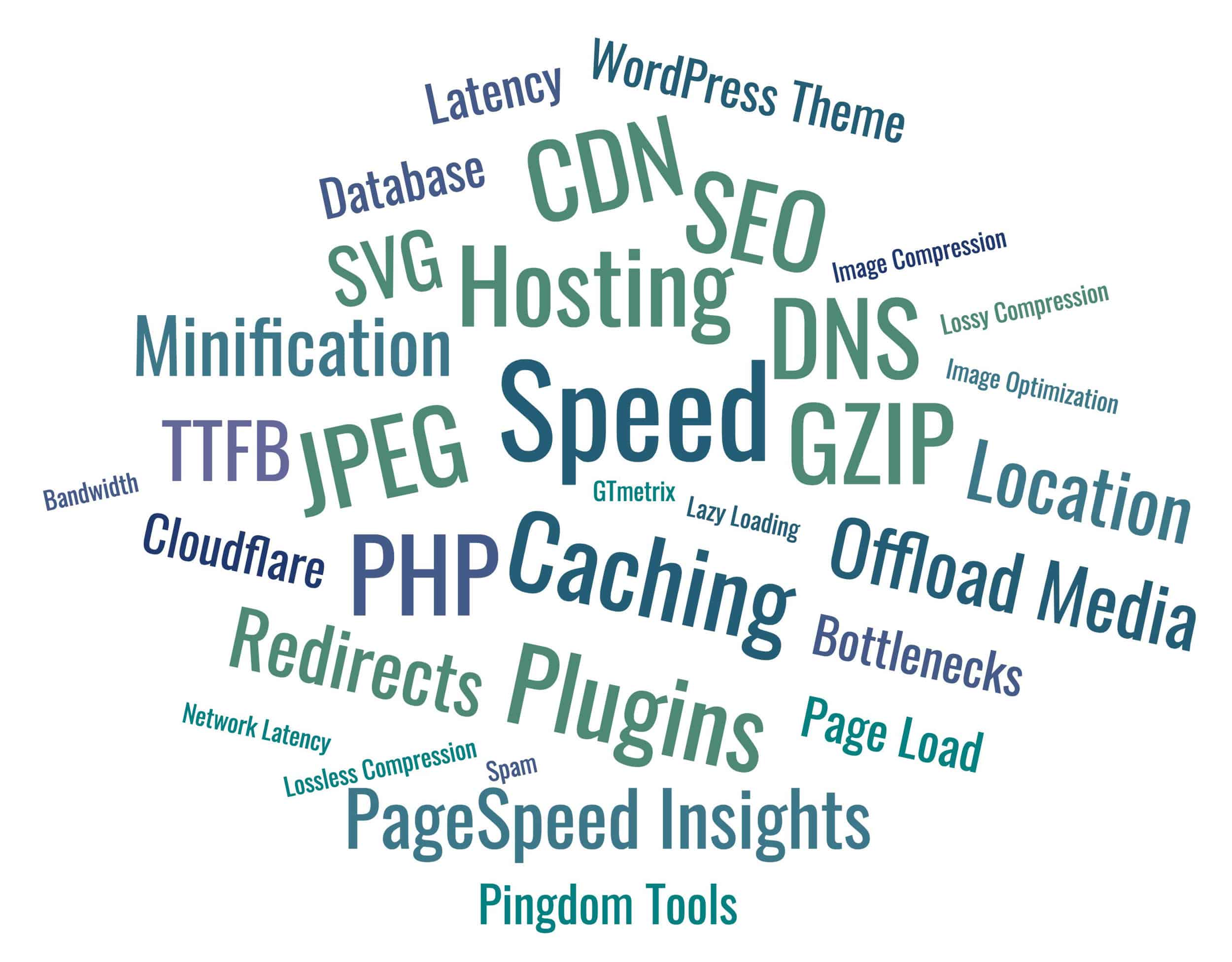 Words describing Website Speed Audit – Hosting, Caching, Plugins, Page Load, Image Optimization, Lazy Load