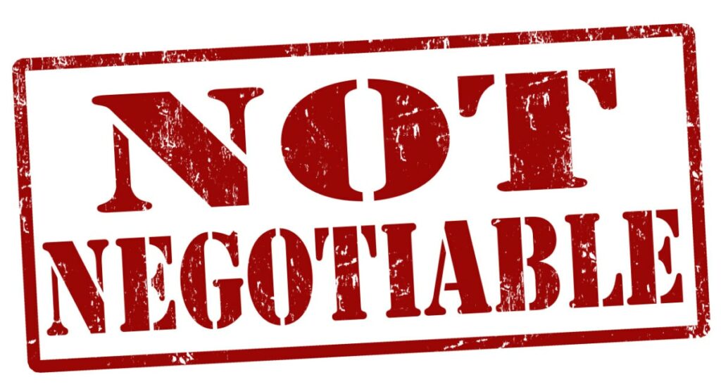 Image that says "Not Negotiable"