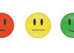 Three smiley faces - happy, sad, and neutral